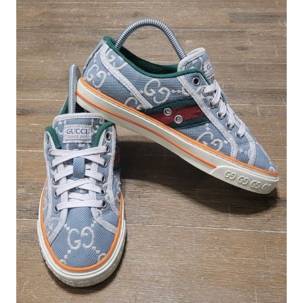 Gucci Tennis 1977 Light Blue Cotton Size 37 US 7 Made in Italy Low Top Sneaker